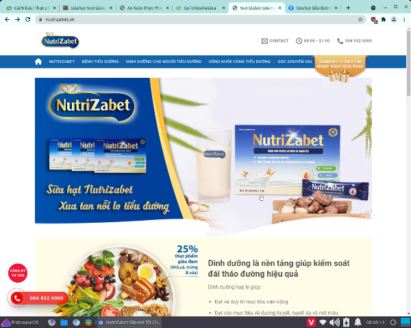 Sữa tiểu đường Nutrizabet vi phạm quy định pháp luật, quảng cáo không đúng công dụng sản phẩm