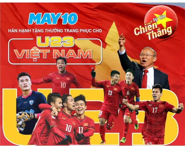 May 10, may Veston và áo sơ mi tặng Đội tuyển bóng đá U23 Việt Nam và Ban huấn luyện